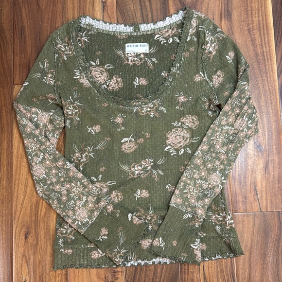 We The Free Tops - We The Free Olive Green Floral Top